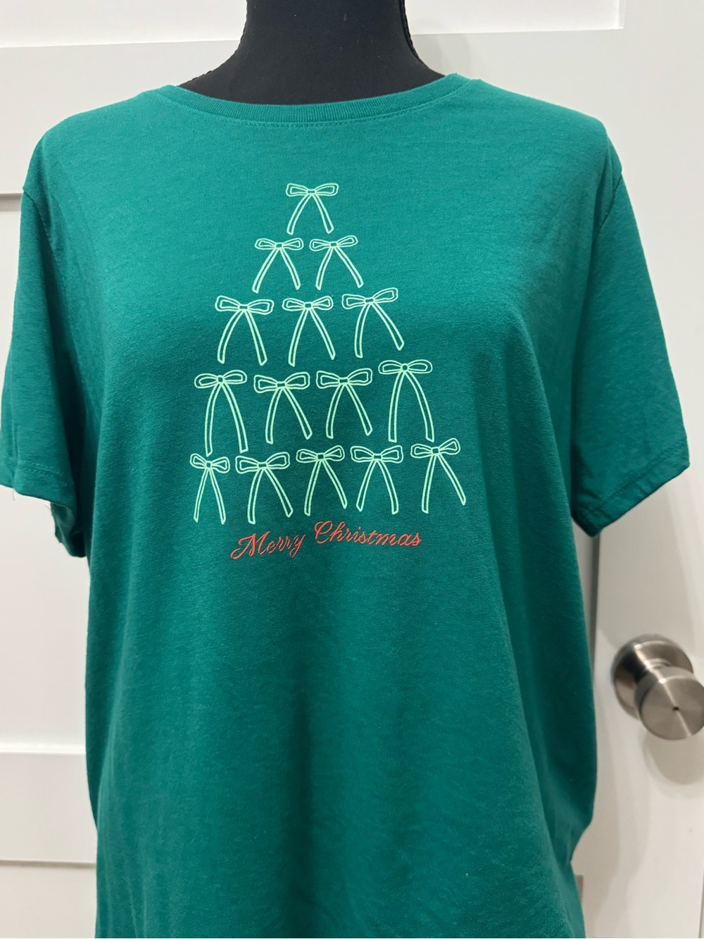 Holiday Time Teal Green 'Bow Tree' Short Sleeve Tee